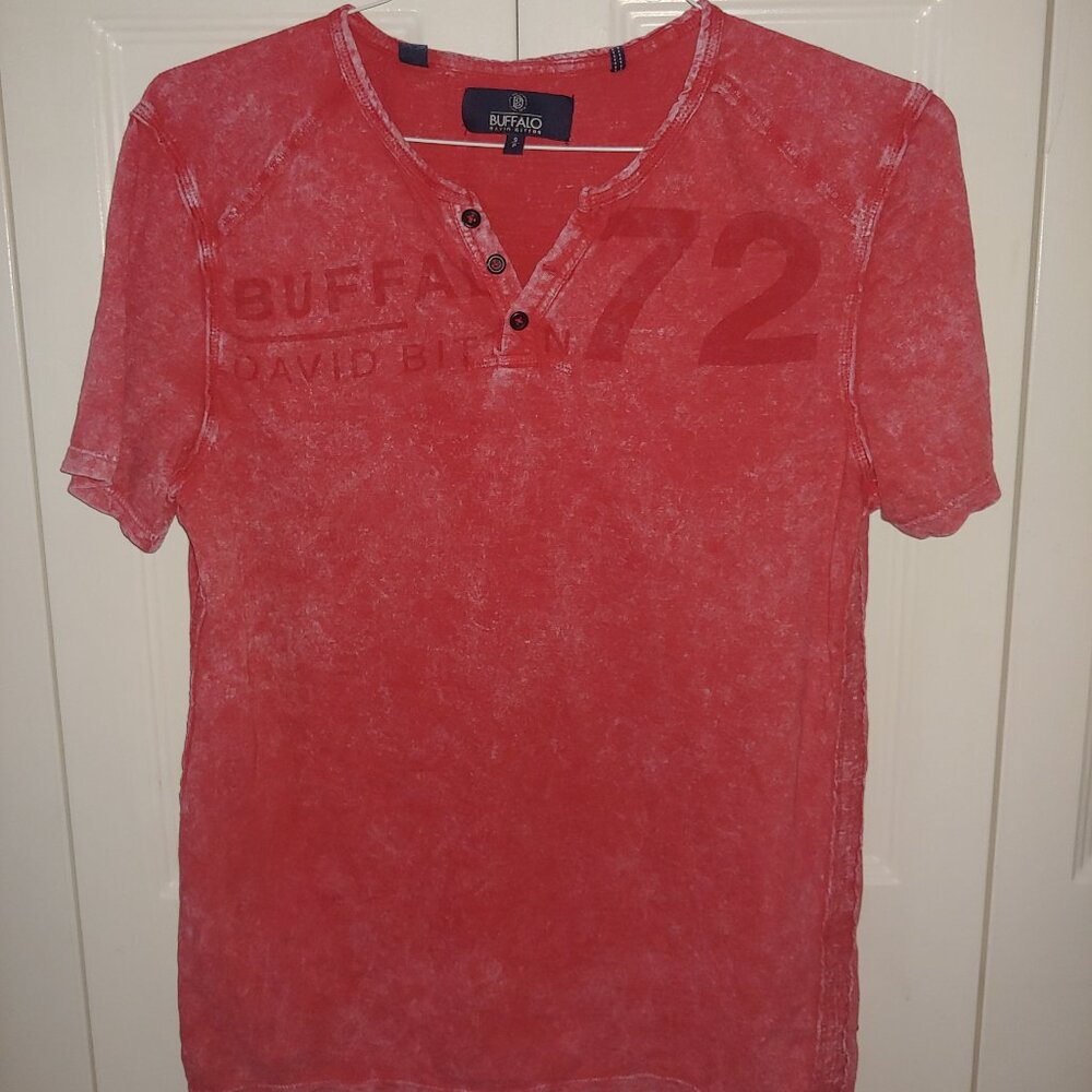 Buffalo - David Bitton - Button Up T-Shirt - Small - Red weathered color vintage